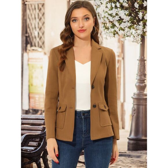 Faux Suede Blazer Belted Lapel Outwear Single Breasted Boho Jacket Brown - Picture 2 of 5